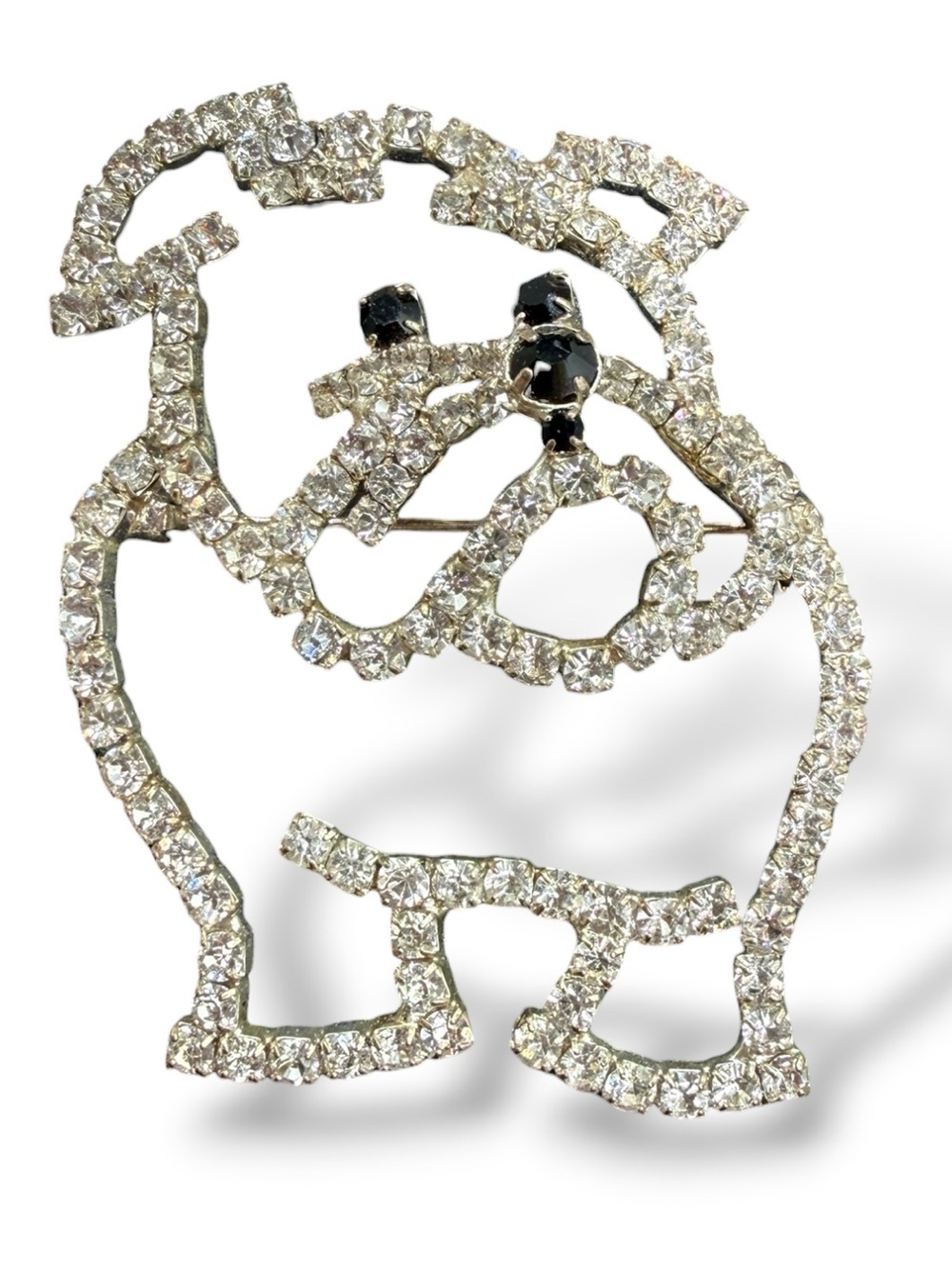 Vintage Rhinestone Bulldog Brooch- Prong-Set MCM Mascot Dog Pin